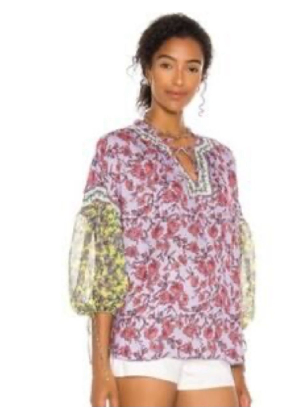 Alice + Olivia Julius Floral Blouson Sleeve Tunic Top Sz XS